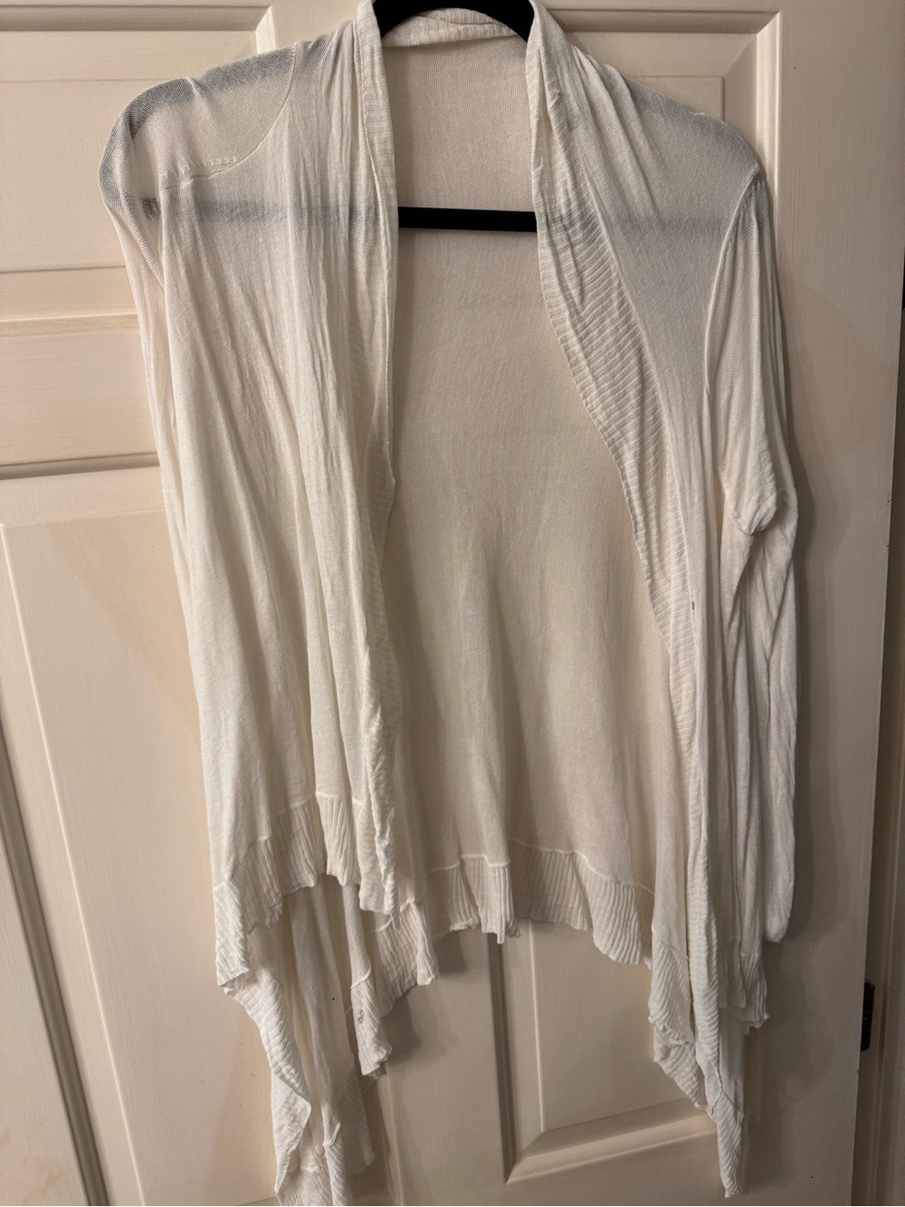 Lightweight White Women's Open-Front Waterfall Cardigan Sweater